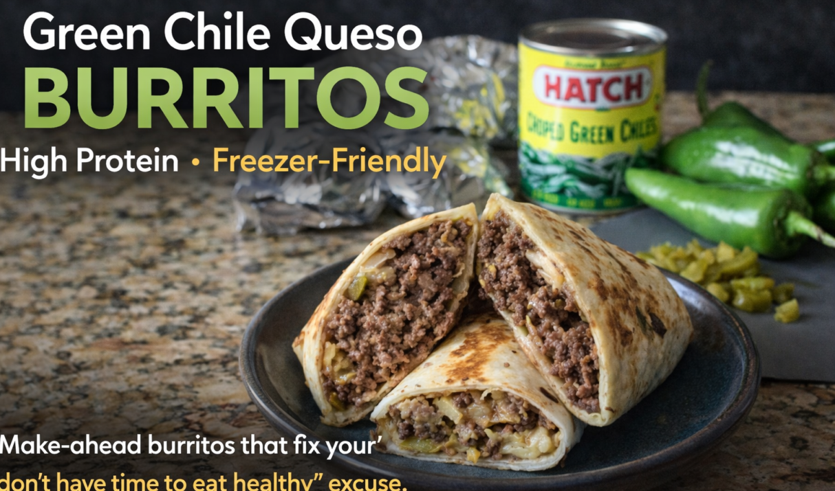 Green Chile Queso Burritos (High Protein, Freezer Friendly)