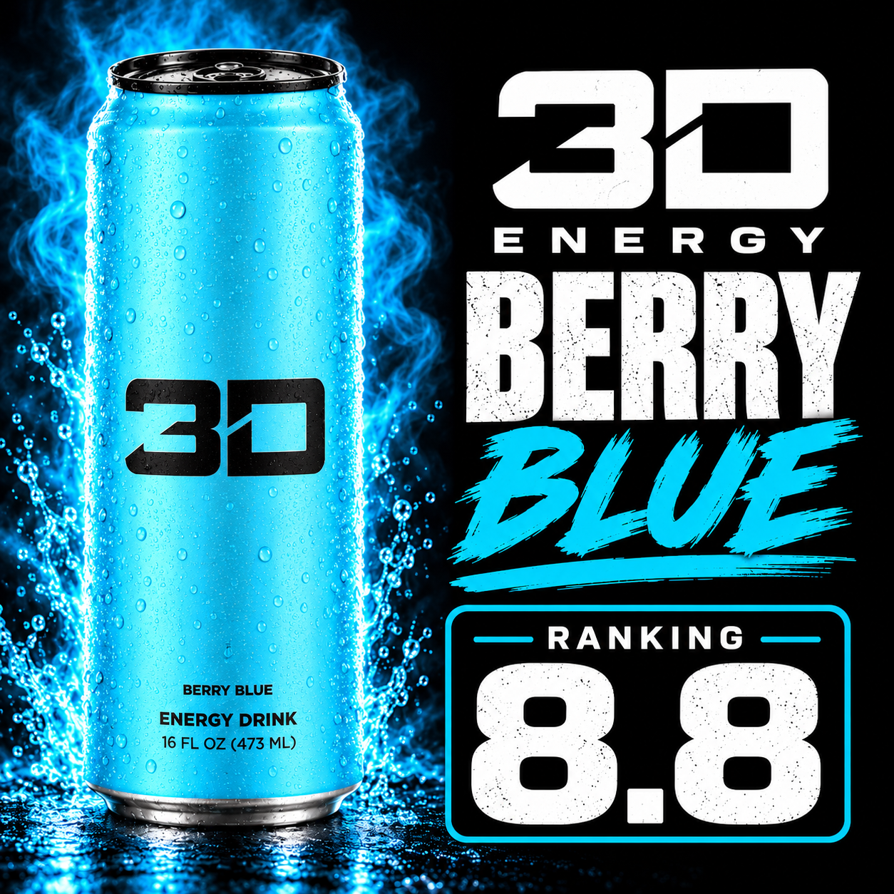 3D Energy Berry Blue can with an OnlyCans rating of 8.8 out of 10.