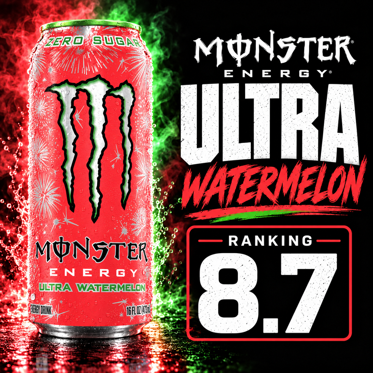 Monster Energy Ultra Watermelon can with an OnlyCans rating of 8.7 out of 10.